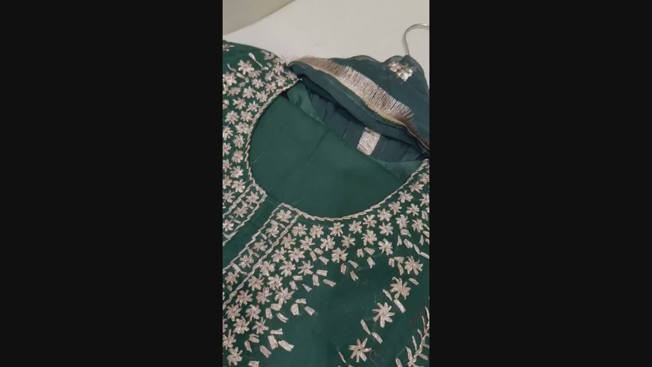Green Savarna Cotton Embroidered Stitched 3-Piece Suit-Emerald Green