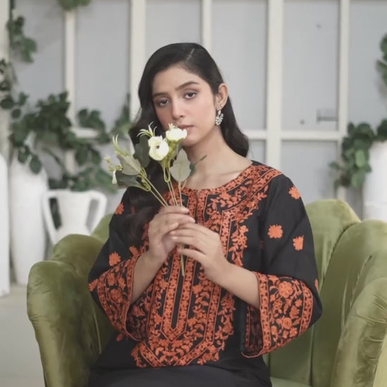 Stylish Collection Linen Embroidered Stitched 2-Piece Suit-Black Lava