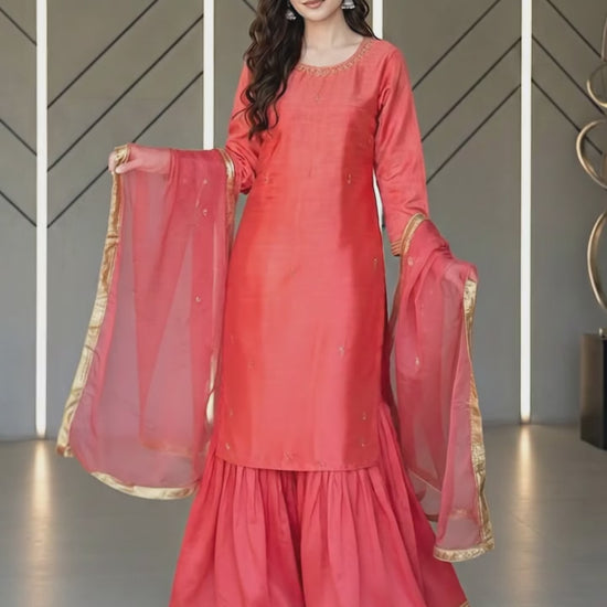Savarna Raw Silk Embellished Gharara Set