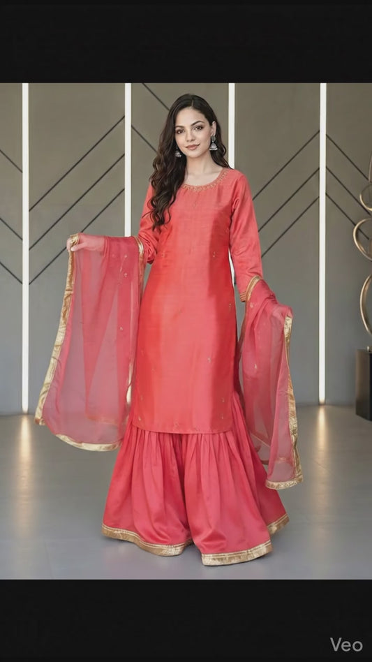 Savarna Raw Silk Embellished Gharara Set