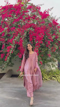 Pink Savarna Silk Embroidered Stitched 3-Piece Suit-Pink