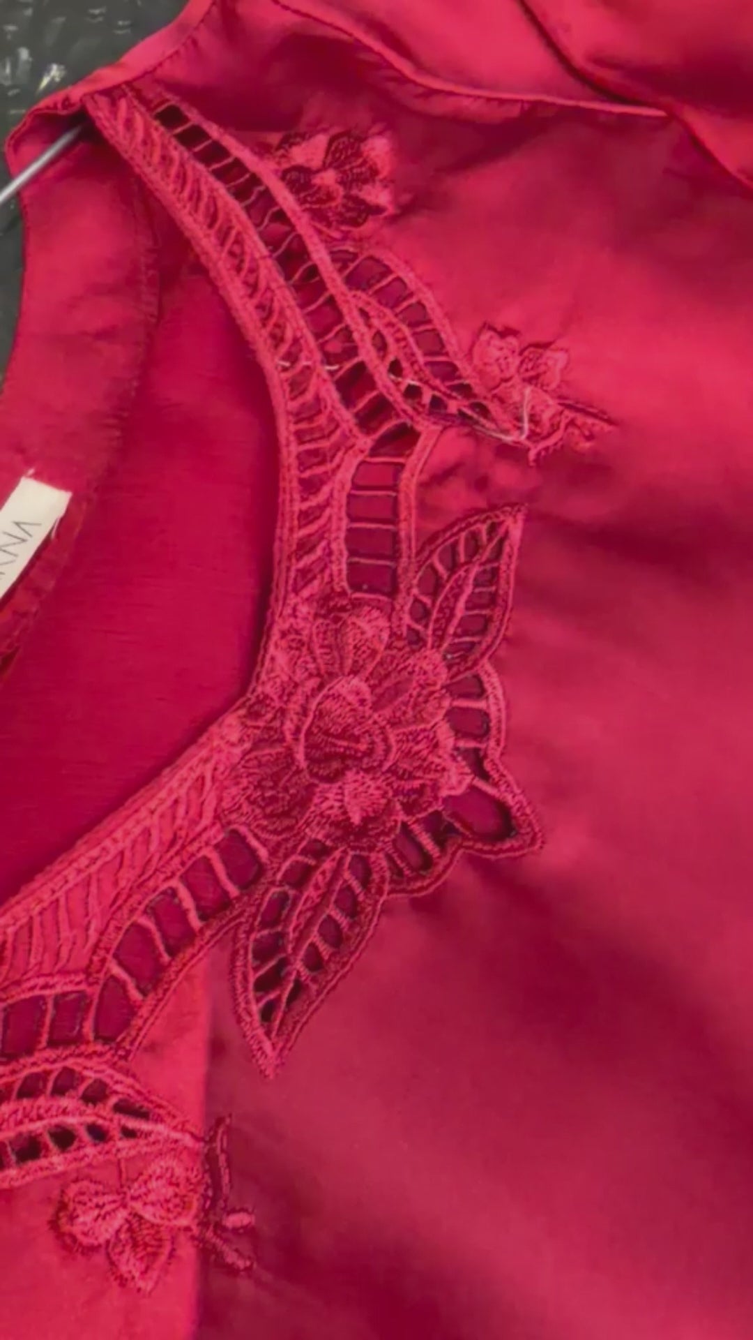 Red Savarna Silk Embroidered Stitched 3-Piece Suit-Maroon Red
