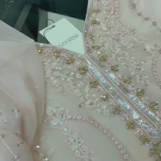 Pink-Savarna Chiffon Embellished Stitched 3-Piece Suit-Baby Pink 51