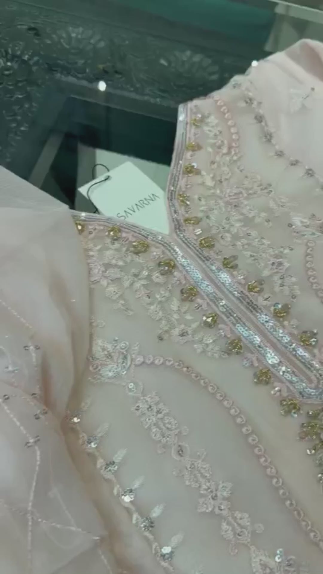 Pink-Savarna Chiffon Embellished Stitched 3-Piece Suit-Baby Pink 51