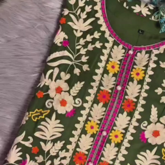 Green-Tawakal Closet linen Embroidered Stitched 3-Piece Suit-Meadow Grace