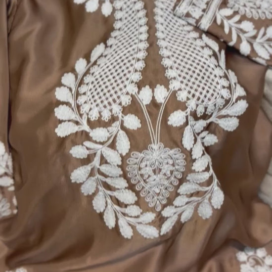 Savarna Silk Embroidered Stitched 2-Piece Suit Bronze