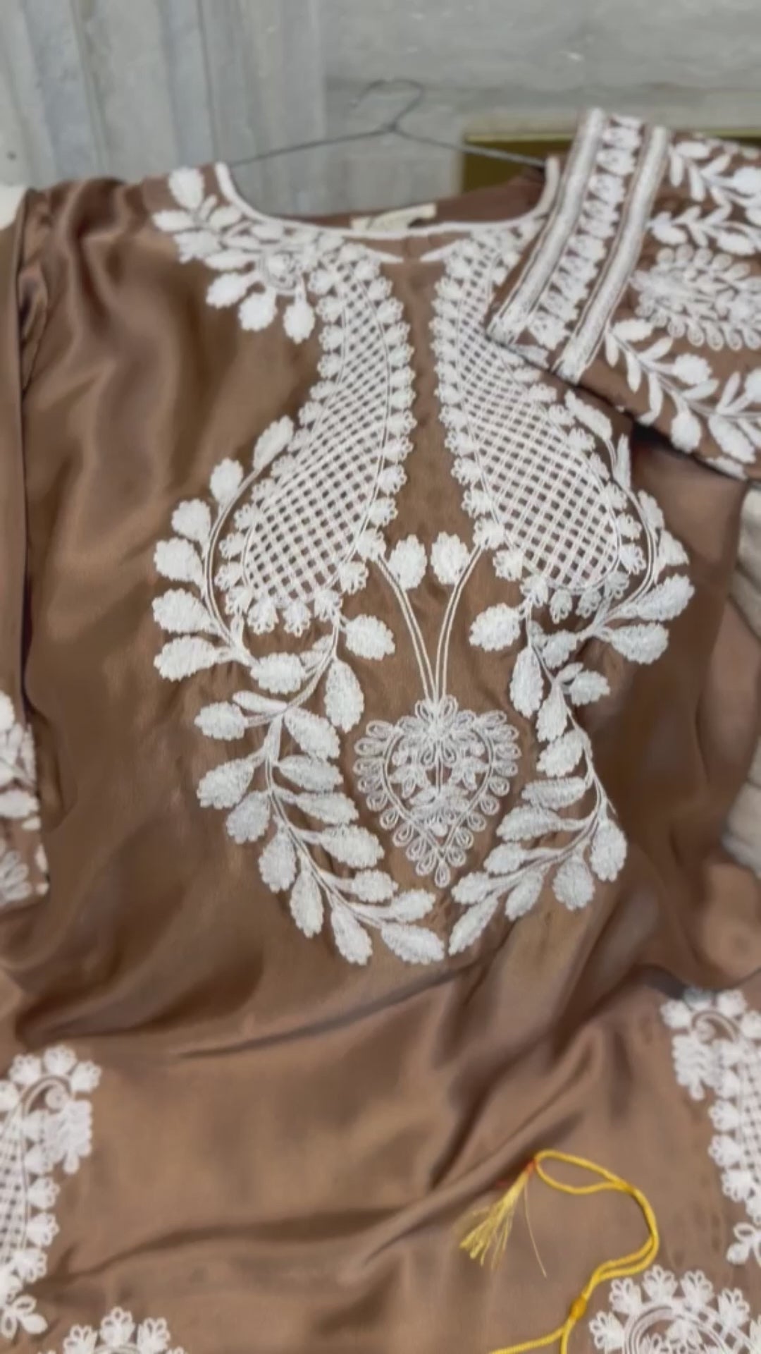 Savarna Silk Embroidered Stitched 2-Piece Suit Bronze
