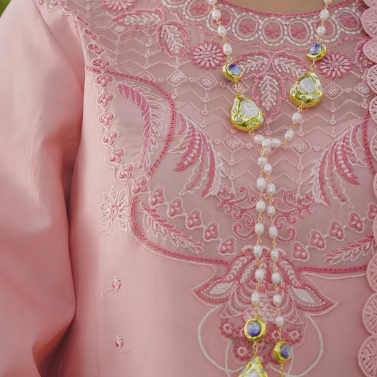 Pink-Mahnur Morbagh Luxury Lawn'26 Embroidered Stitched 3-Piece Suit-M-05