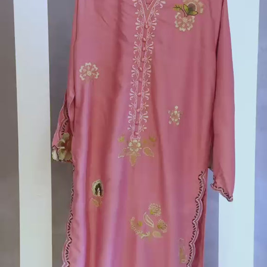 pink-Silai Libas Summer Linen Embroidered Stitched 2-Piece Suit-Bahaar