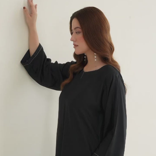 Stylish Collection Allure Linen Stitched 2-Piece Suit-Plain Black