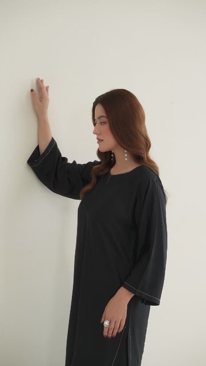 Stylish Collection Allure Linen Stitched 2-Piece Suit-Plain Black