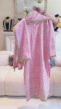 Pink White Savarna Khaadi Lawn Embroidered Stitched 3-Piece Suit-Pink