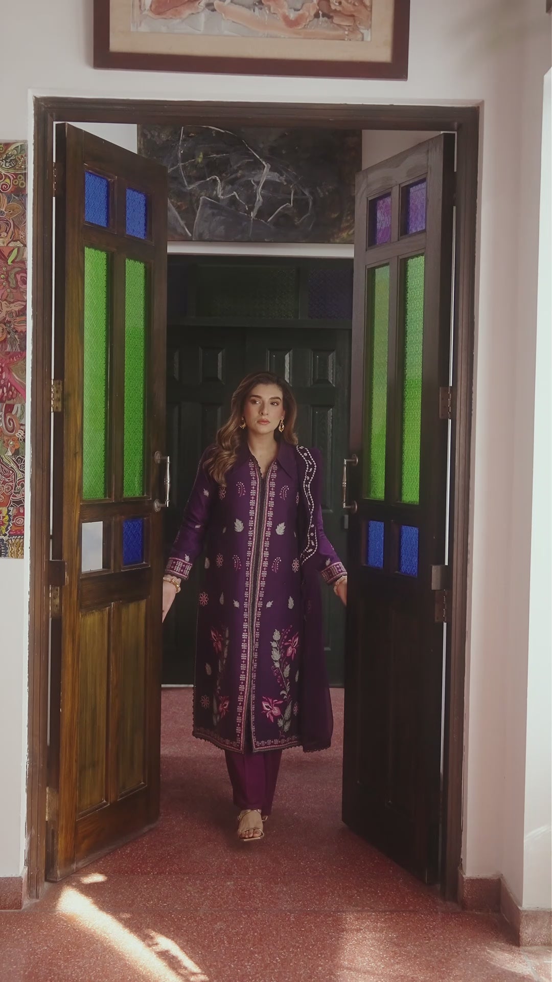 Purple Mahnur Satrangi Lawn'26 Embroidered Stitched 3-Piece Suit-ST-04