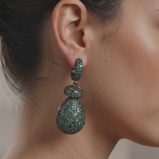 Orya Jewellery Zircon Drop Earrings-Green