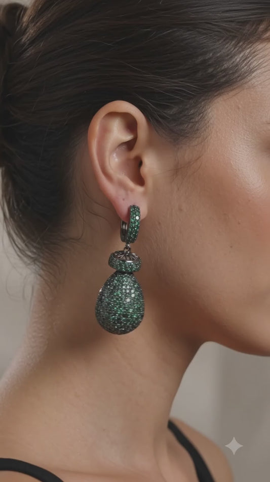 Orya Jewellery Zircon Drop Earrings-Green