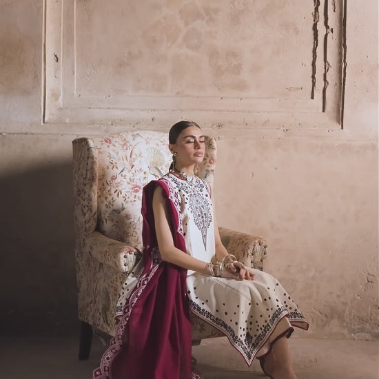 White Binilyas Suroor Lawn'26 Embroidered Unstitched 3-Piece Suit-245-A