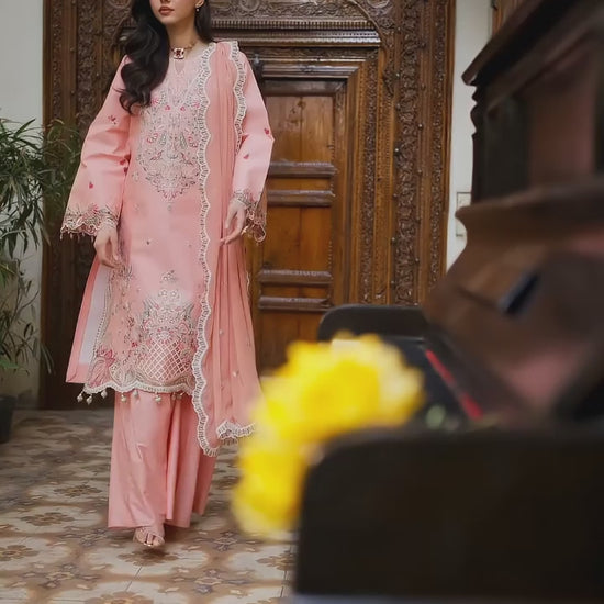 Peach-Mahnur Shanaya Lawn Vol 2 Embroidered Stitched 3-Piece Suit-SH-14