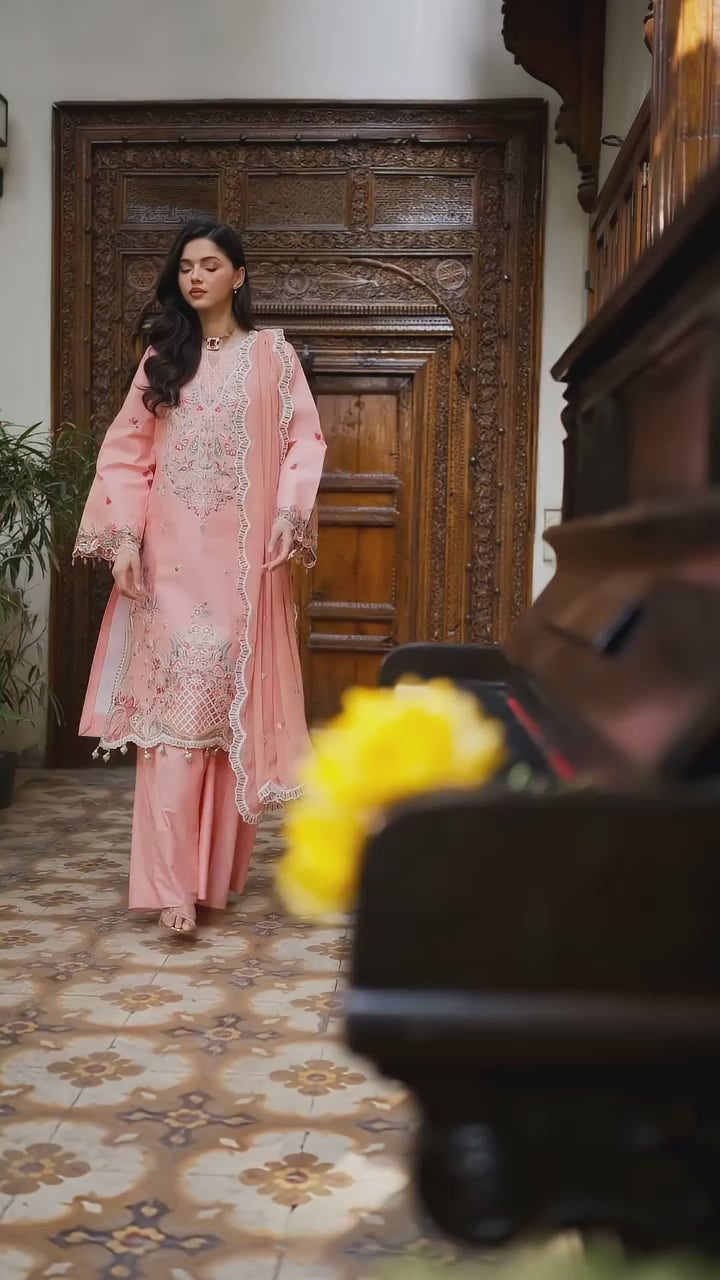 Peach-Mahnur Shanaya Lawn Vol 2 Embroidered Stitched 3-Piece Suit-SH-14