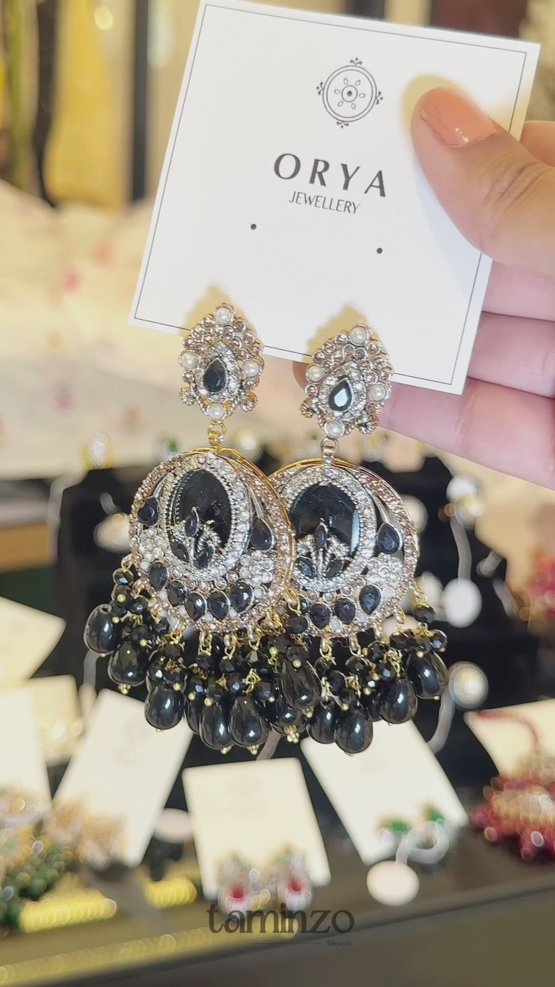 Orya Jewellery Maang Tikka Earrings Set-Black S8