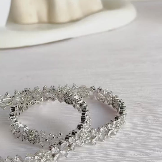 H&A Jewellery One Carat Silver Rhodium-Plated Bangles with Semi-Precious Stones