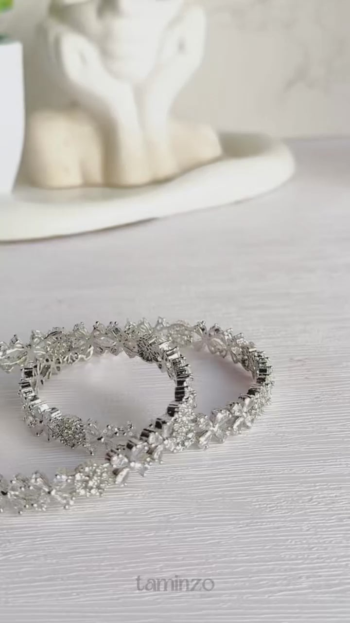 H&A Jewellery One Carat Silver Rhodium-Plated Bangles with Semi-Precious Stones