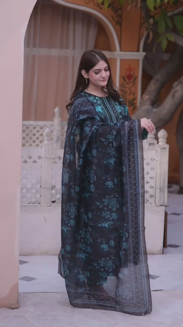 Black Blue MH Cloth House Cotton Lawn Embroidered Stitched 3-Piece Suit-Farozan