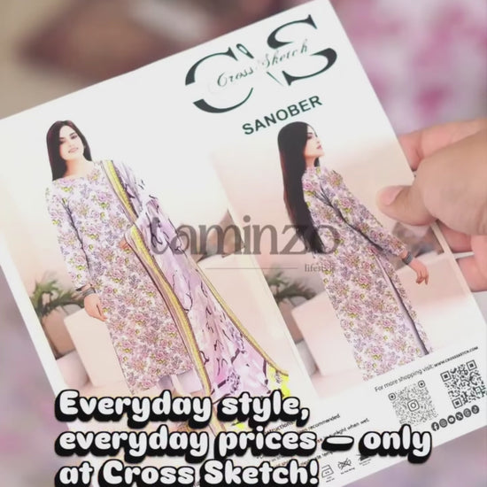 Cross Sketch Lawn Printed Unstitched 2-Piece Suit-Sanober