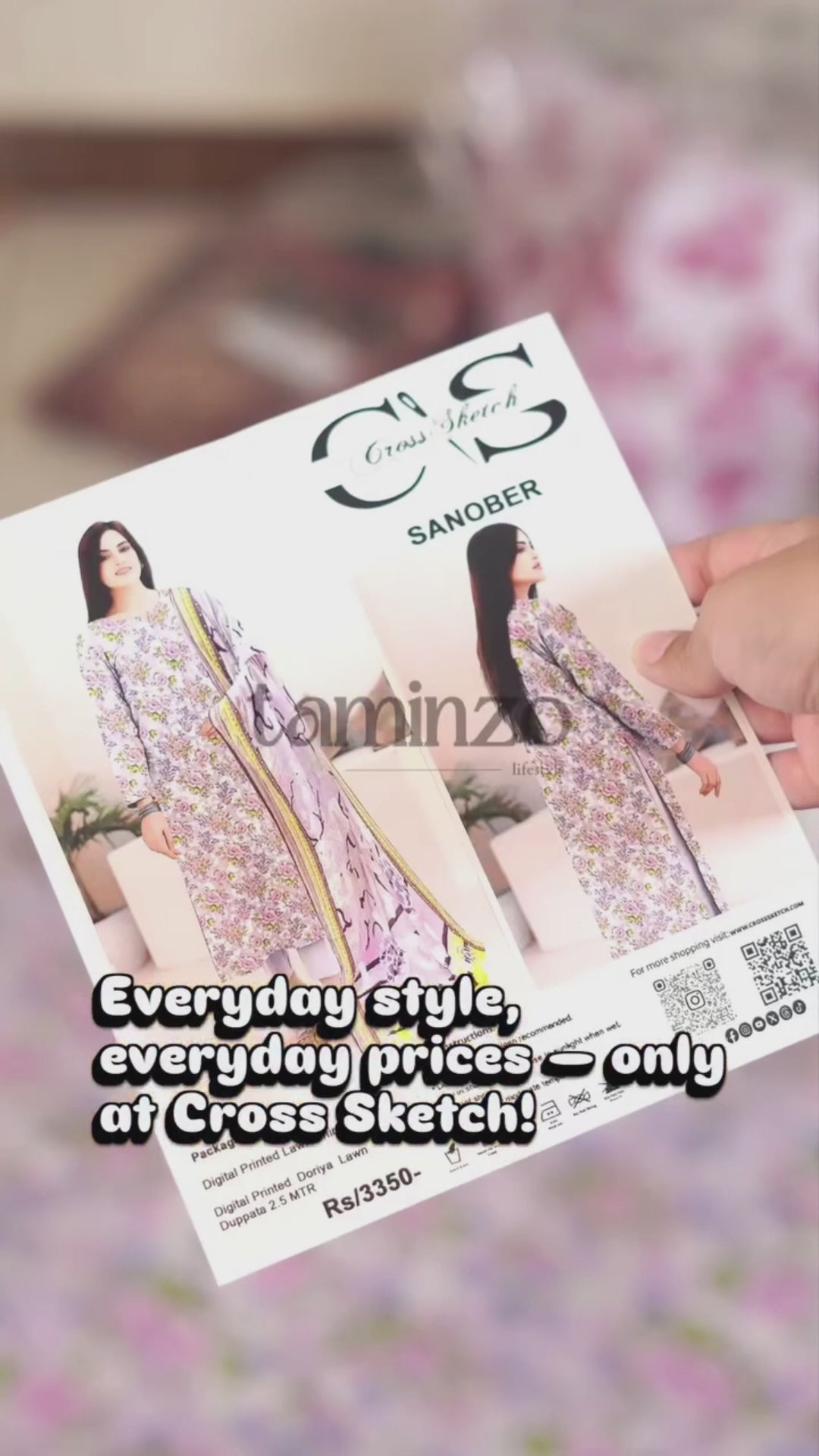 Cross Sketch Lawn Printed Unstitched 2-Piece Suit-Sanober