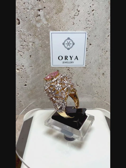 Orya Jewellery Adjustable Zircon Crest Ring-Pink R10
