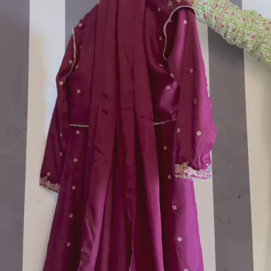 Panache Apparel Noore Eid Edit Raw Silk Embroidered Stitched Suit-Apsara