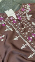 Savarna Silk Embroidered Stitched 3-Piece Suit-Chocolate Brown 48