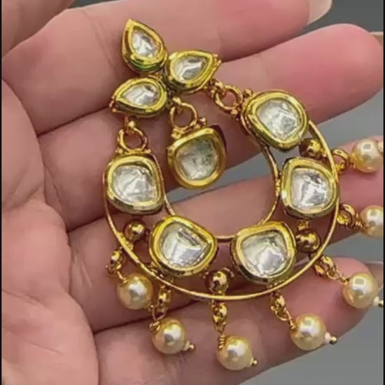 Golden-H&A Jewellery Indian Kundan Earrings with Semi-Precious Stones