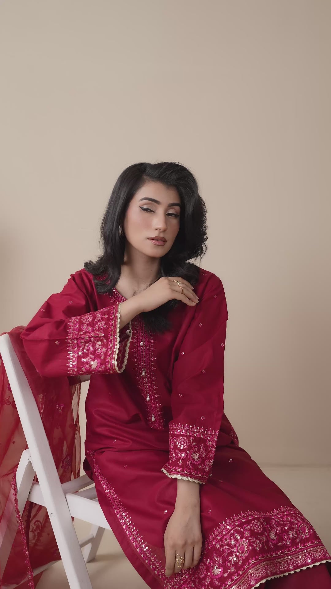 Red Stylish Collection Mahani Lawn Embroidered Stitched 3-Piece Suit-Leeah