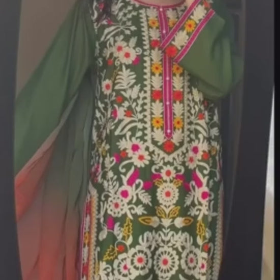 Green-Tawakal Closet linen Embroidered Stitched 3-Piece Suit-Meadow Grace