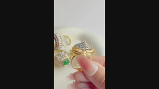 Orya Jewellery Adjustable Zircon Gold Ring-White Clear R29