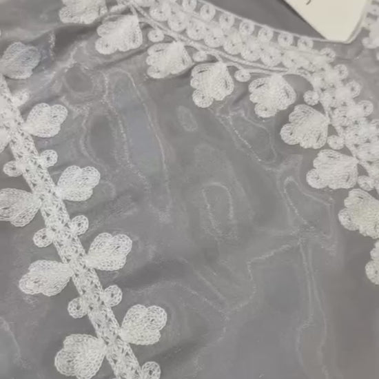 Savarna Sheesha Silk Embroidered Stitched 2-Piece Suit-Silver Grey White 50