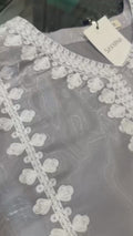 Savarna Sheesha Silk Embroidered Stitched 2-Piece Suit-Silver Grey White 50