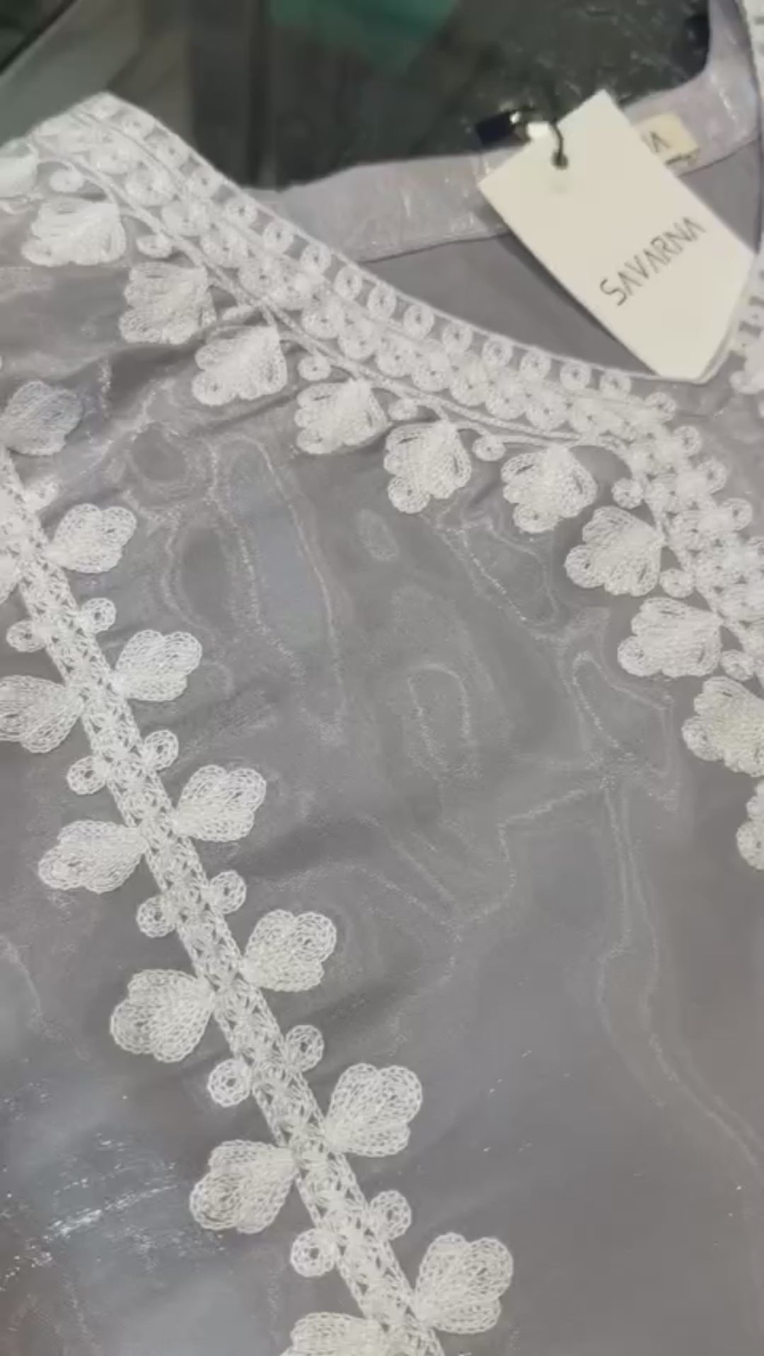 Savarna Sheesha Silk Embroidered Stitched 2-Piece Suit-Silver Grey White 50