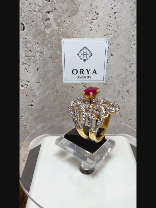 Orya Jewellery Adjustable Zircon Ring-Ruby Red R22