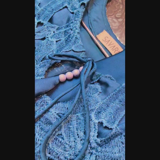 Blue Savarna Cotton Net Embroidered Sharara-Teal Blue