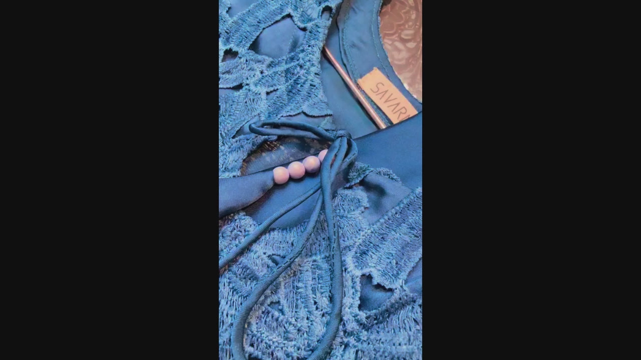 Blue Savarna Cotton Net Embroidered Sharara-Teal Blue