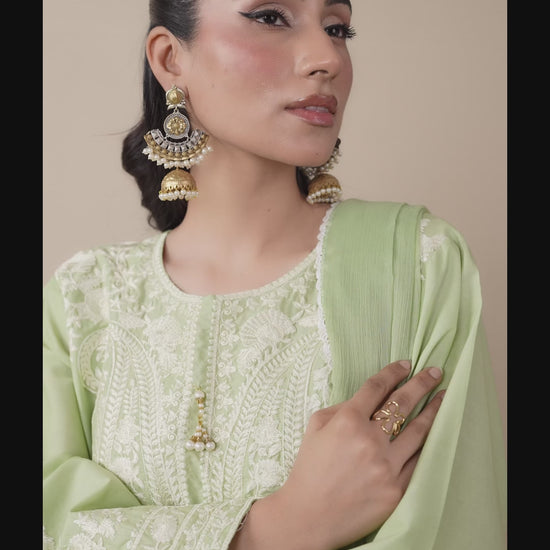 Green Stylish Collection Mahani Lawn Embroidered Stitched 3-Piece Suit-Afreen