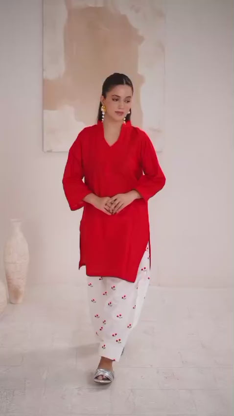 Stylish Collection Luxe Edit Cotton Embroidered Stitched 2-Piece Suit-Cherry Red