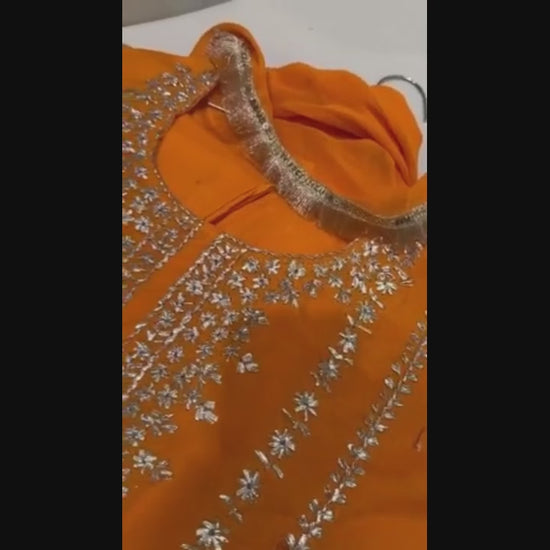 Orange Savarna Cotton Embroidered Stitched 3-Piece Suit-Orange