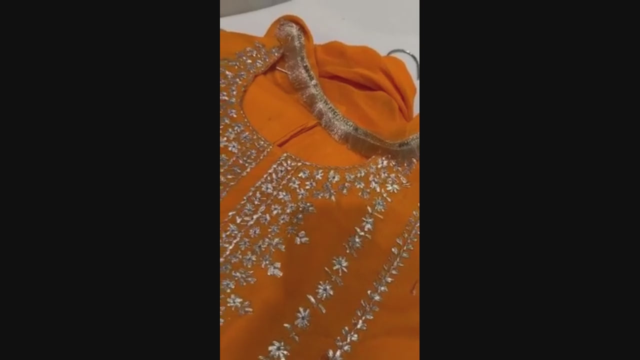 Orange Savarna Cotton Embroidered Stitched 3-Piece Suit-Orange