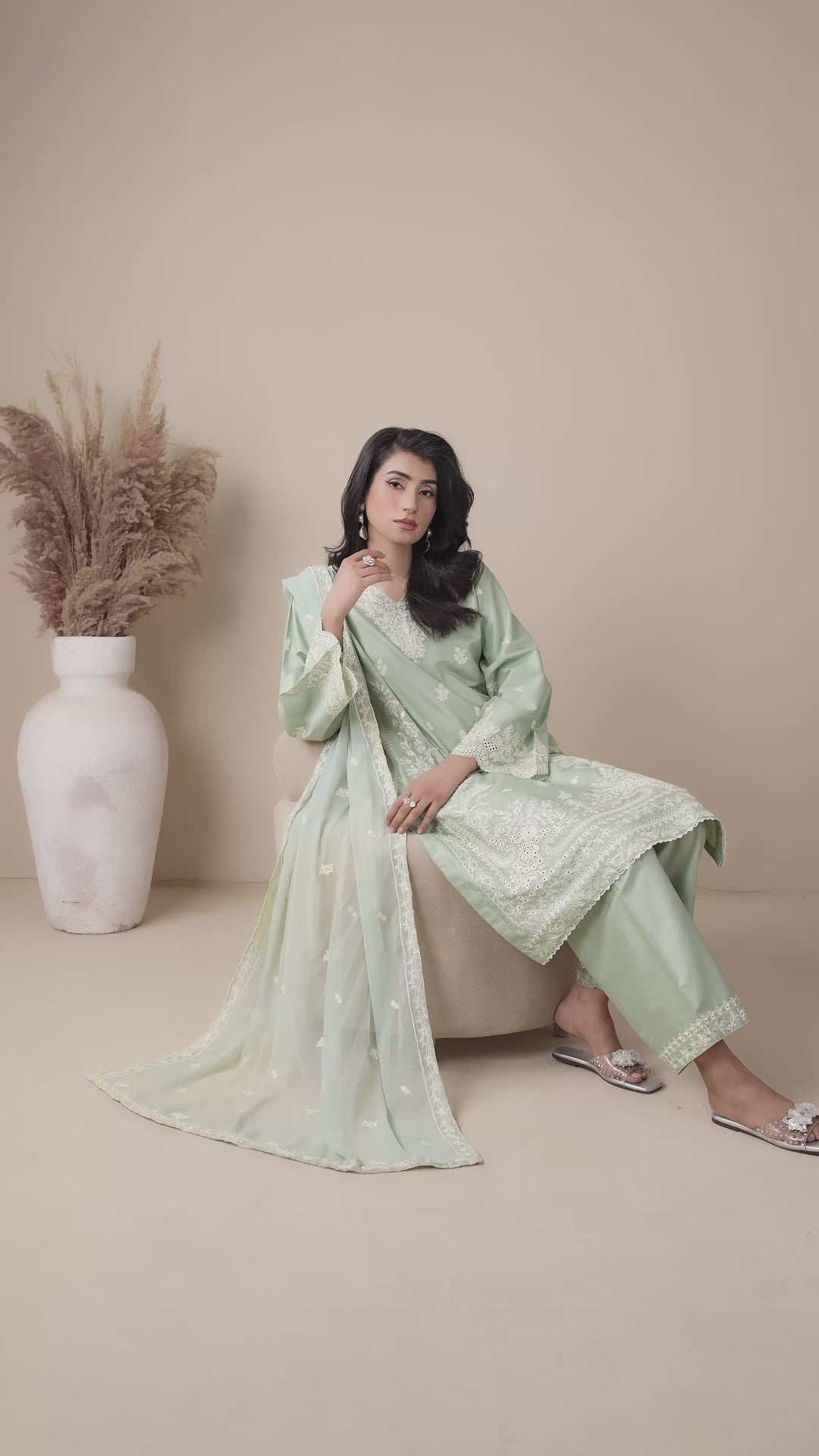 Green Stylish Collection Mahani Lawn Embroidered Stitched 3-Piece Suit-Hayes