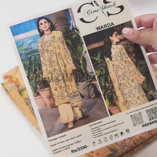 Cross Sketch Lawn Printed Unstitched 2-Piece Suit-Warda