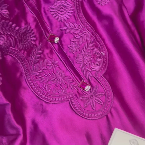 Pink Savarna Silk Embroidered Stitched 2-Piece Suit-Magenta