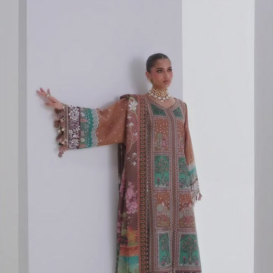 Brown Binilyas Amour Luxury Lawn'26 Embroidered Unstitched 3-Piece Suit-186-B