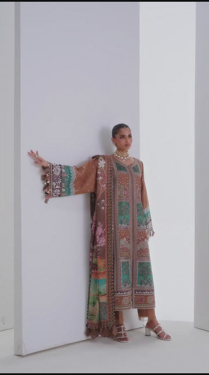 Brown Binilyas Amour Luxury Lawn'26 Embroidered Unstitched 3-Piece Suit-186-B